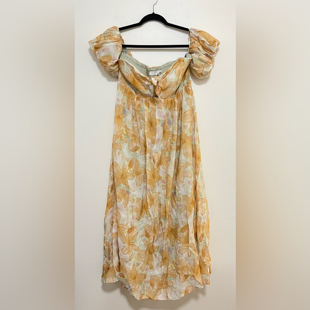 NWT Astr the label floral printed puff sleeve off shoulder maxi dress - Picture 5 of 6